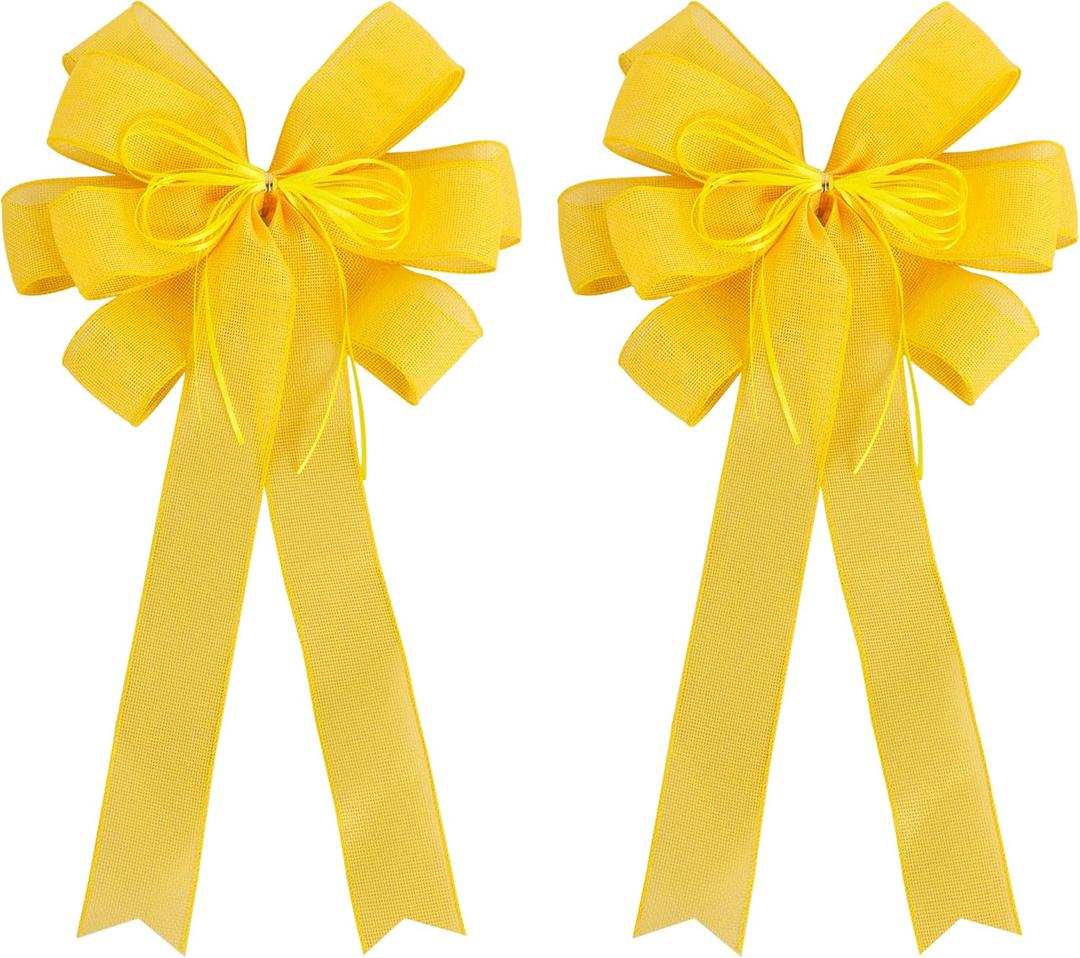 2 Pack Yellow Christmas Tree Bows 12x20inch Large Burlap Wreath Bow with Glitter String for Fall Thanksgiving Tree Topper,Home Front Door Decor,Easter Bow,Valentines and Party Decor