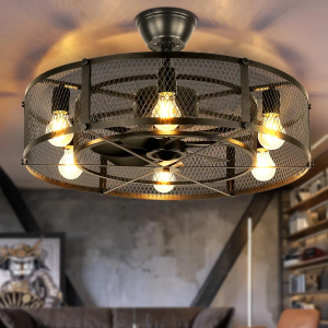 Depuley Big Caged Ceiling Fan: 26 Inch Large Industrial Ceiling Fan Light for Indoor - Remote Fan for Farmhouse Outdoor