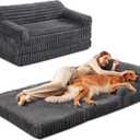 INVENHO Foldable Human Dog Bed, Orthopedic Egg-Crate Memory Foam Human Sized Dog Bed for Adult with Washable Removable Cover & Nonskid Bottom (72"x 44"x 10", Grey)