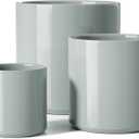 LE TAUCI Ceramic Pots for Plants, 10/8/6 Inch Indoor Planters with Draiange Hole, Silicone Plug & Mesh Pad, Modern Minimalist Pots for Home Office, Set of 3, Glossy, Mist Gray