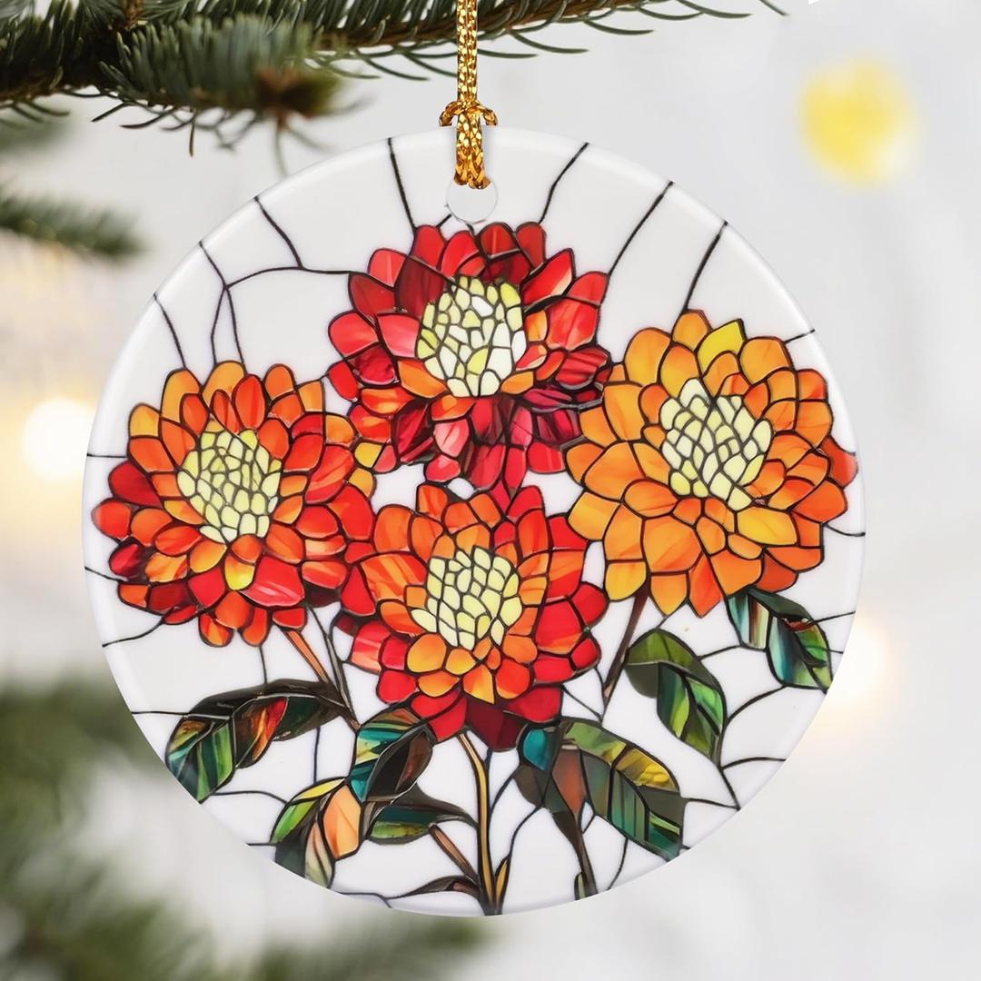 2 x Christmas Ornaments, 2.8in Ceramic Birth Flower Ornament, Xmas Decor, Christmas Tree Ornaments, Xmas Decorations for Tree, Holiday Ornament, Birth Flower Gifts, Gift Ideas, Gifts for Women - Oct