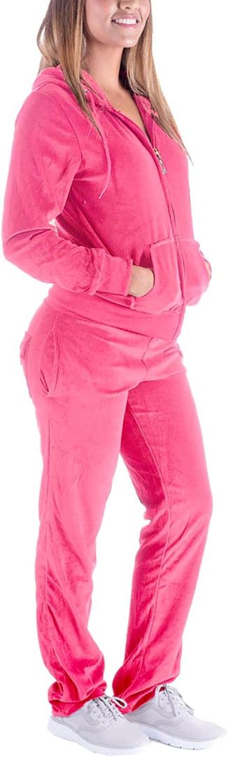 LeeHanTon Womens 2 Piece Outfits Velour Tracksuits Long Sleeve Sports Sweatsuits Jogging Velvet Lounge Set (Pink, XXL)