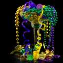 Winlyn 144 Pcs Mardi Gras Party Accessories Set Bulk Mardi Gras Bead Necklaces Masquerade Mardi Gras Coins Temporary Tattoos Rubber Bracelets for Mardi Gras Parade Masquerade Party Dcoration