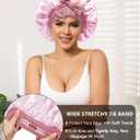 2 x Satin Bonnets Silk Bonnet for Sleeping Women Hair Bonnet for Curly Hair Sleep Cap Reversible Double Layer Bonnets with Tie Band (Bean Paste Pink Bonnet + Satin Scrunchies) (7-7 3/8)