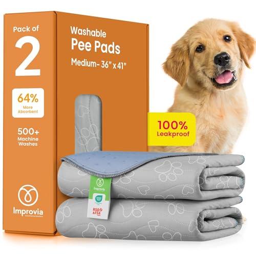 IMPROVIA® Reusable Puppy Pad – Waterproof, Extra-Absorbent, Washable Pee Pad for Dog Training, Whelping, & More – Protect Your Floors & Pet with Quick-Drying Potty Pad (Paws & Hearts, Medium 36"x41")