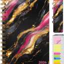 HARDCOVER 2026 Planner, 5.5"x8": 14 Months (November 2025 - December 2026), Daily Weekly Monthly Planner, Yearly Agenda, Bookmark, Pocket Folder and Sticky Note Set (Dark Gold Marble)