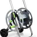 Garden Hose Reel Cart, Holds 75-150 Feet of 5/8-Inch Hose, Portable Hose Reel Cart With Wheels,Adjustable Handrail, Quick Hose Connector