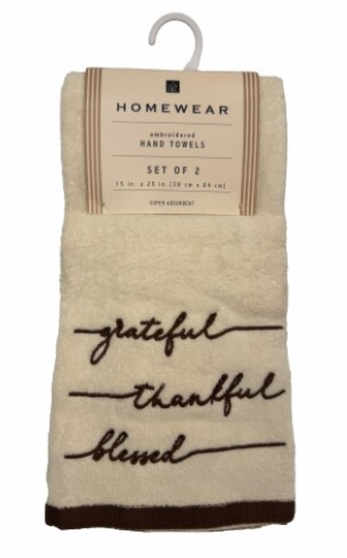 Homewear Embroidered Hand Towels - Grateful Thankful Blessed