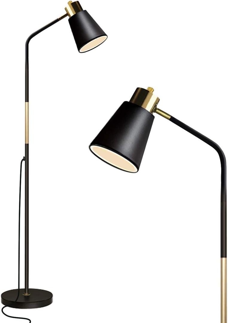 LALISU Floor Lamp, Industrial Floor Lamps for Living Rooms Rustic Farmhouse Reading Standing Floor Lamp Adjustable Metal Heads Indoor Task Lighting for Living Room Bedroom Office Home Dcor (Black)