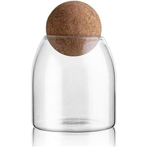 MOLFUJ 550ML/18Oz Glass Storage Container with Ball Cork, Cute Decorative Organizer Bottle Canister Jar with Air Tight Wood Lid for Food, Coffee, Candy, Bathroom Apothecary Cotton Swab Qtip Holder