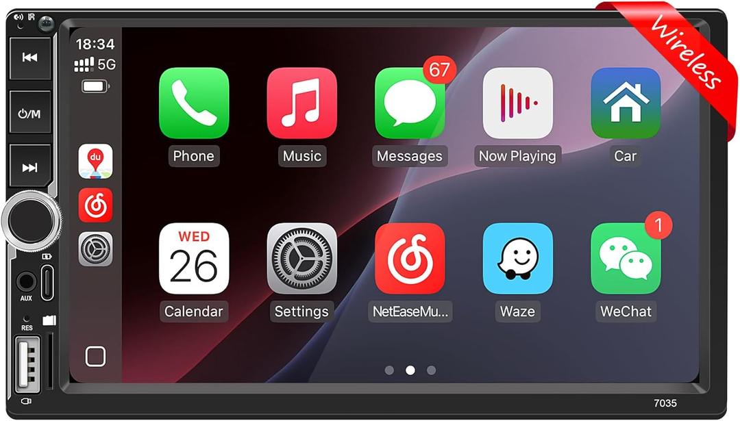 [Upgraded Wireless] 7'' Double Din Car Stereo Apple Carplay Android Auto, 240W Powerful Sound, RDS/FM/AM Radio, USB Type-C/AUX/TF Full Interface, Touchscreen Audio Reiceiver with Bluetooth Handsfree