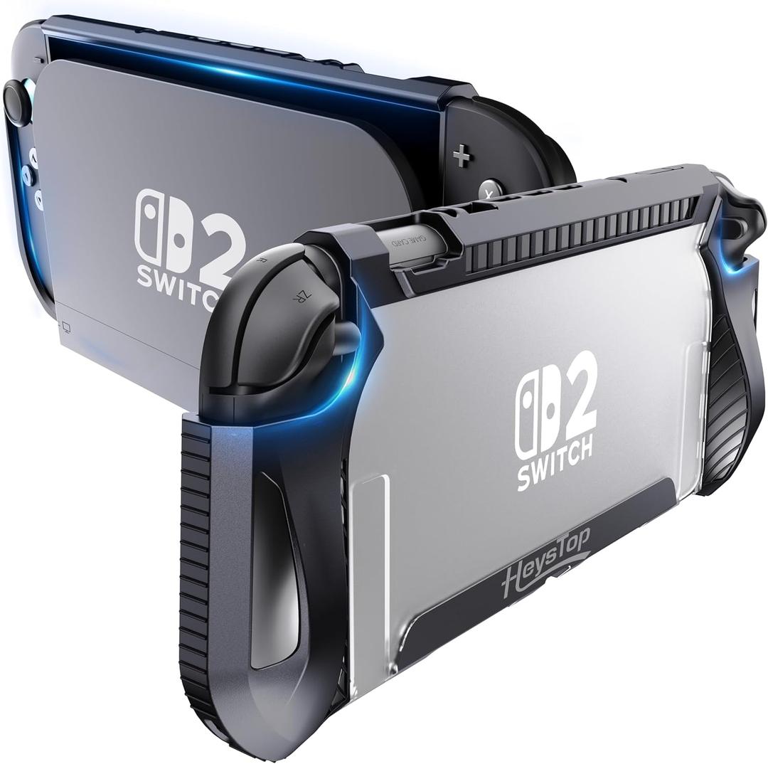HEYSTOP Switch 2 Case Compatible with Nintendo Switch 2 Dockable Case Cover, Switch 2 Protective TPU Cover with Screen Protector and 6 Thumb Grips, HD Tempered Glass, Shock Absorption and Anti-Scratch