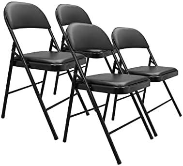 Amazon Basics Comfortable Vinyl-Padded Metal Steel Folding Chairs, Black, 4-Pack