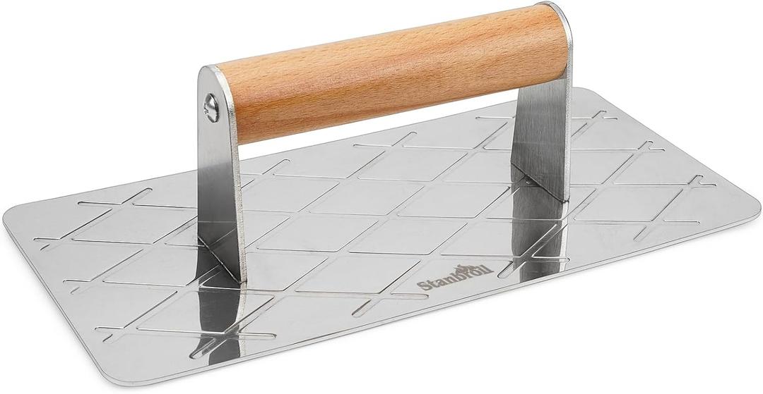 Stanbroil Stainless Steel Bacon Press for Griddle, 9 x 4.5Rectangular Grill Press BBQ Professional Griddle Accessories, Non-Stick Burger Smasher for Flat Top Cooking (Rectangle)