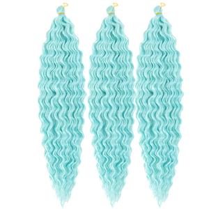 30inch Ocean Wave Braiding Hair Extensions 3packs Long Deep Curly Wave Braid Hair Synthetic Twist Ripple Crochet Curly Braids Hair for Women 100g/pack(30",Green)
