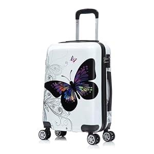 InUSA Butterfly Print Luggage with Spinner Wheels | Durable Lightweight Hardside Suitcase | Travel Bag with Handle and Trolley | 20 Inch Carry-On Spinner Luggage