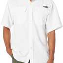 Men's Mossy Oak Short Sleeve Button Down Fishing Shirt (Medium, White)