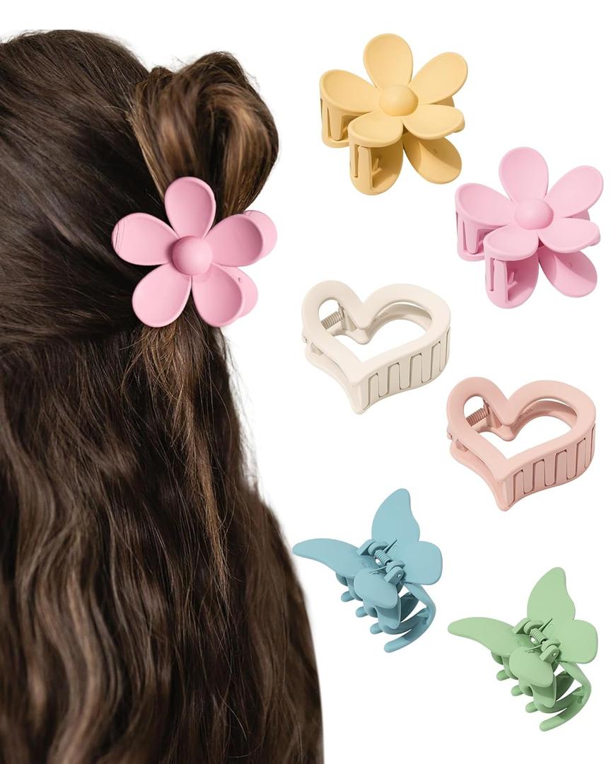 HAIMEIKANG Matte Butterfly Hair Claw Clips for Women Girls - 6 PCS Non-Slip and Strong Hold Hair Clips for Thin/Medium/Thick Hair