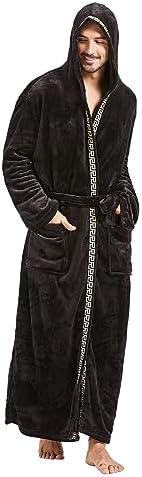 FashGudim Mens Robes Big and Tall with Hood Two-Tone Flannel Fleece Contrast Bathrobe Full Length Plush Long Robe House Coat. 4XL