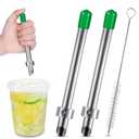 Lasnten 2 Pack Straw Puncher for Plastic Lids Lemonade Cups, Stainless Steel Straw Hole Puncher Punching Tools for Cafe Drinks Deli Container Squeezed Fresh Lemonade Stand Supplies (6.3 Inch, Green)