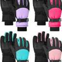 Hicarer 4 Pairs Winter Gloves for Kids Waterproof Snow Ski Gloves Girls Boys Warm Unisex Youth Clothes for Cold Weather (6 - 12 Years, Light Purple, Blue Green, Light Pink, Rose Red)