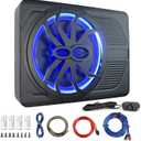 1000W Stereo Audio Under Seat Car Subwoofer, 10 Slim Active Powered Sub with Built-in Amplifier (Multicolor)