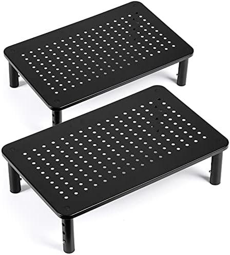 LOTEYIKE TV/Monitor Riser Desktop Stand, Flat Screen, Sturdy Metal Laptop Computer Shelf for Printer, iMac, 3 Height Adjustable PC with Mesh Platform