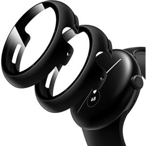 2 x TAURI 2 Pack Hard Case for Google Pixel Watch 3 (2024)/Pixel Watch Series 2 1 41mm with 9H Tempered Glass Screen Protector, [Touch Sensitive] [Full Coverage] Slim Cover for Pixel Watch 3, Black