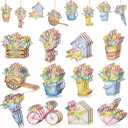 Maitys 36 Pcs Spring Flower Wooden Ornaments Sunflower Tulip Easter Tree Decoration Floral Gnome Hanging Wood Cutout Pastel Spring Decor for Home Small Tree Party(Tulip)