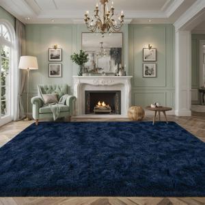 Nuttumico Extra Large Fluffy Shag Area Rug for Living Room, 8x10 ft Navy Blue Fuzzy Plush Rugs for Bedroom, Kids Girls Boys Room, Nursery Dorm Room, Office, Luxury Home Decor