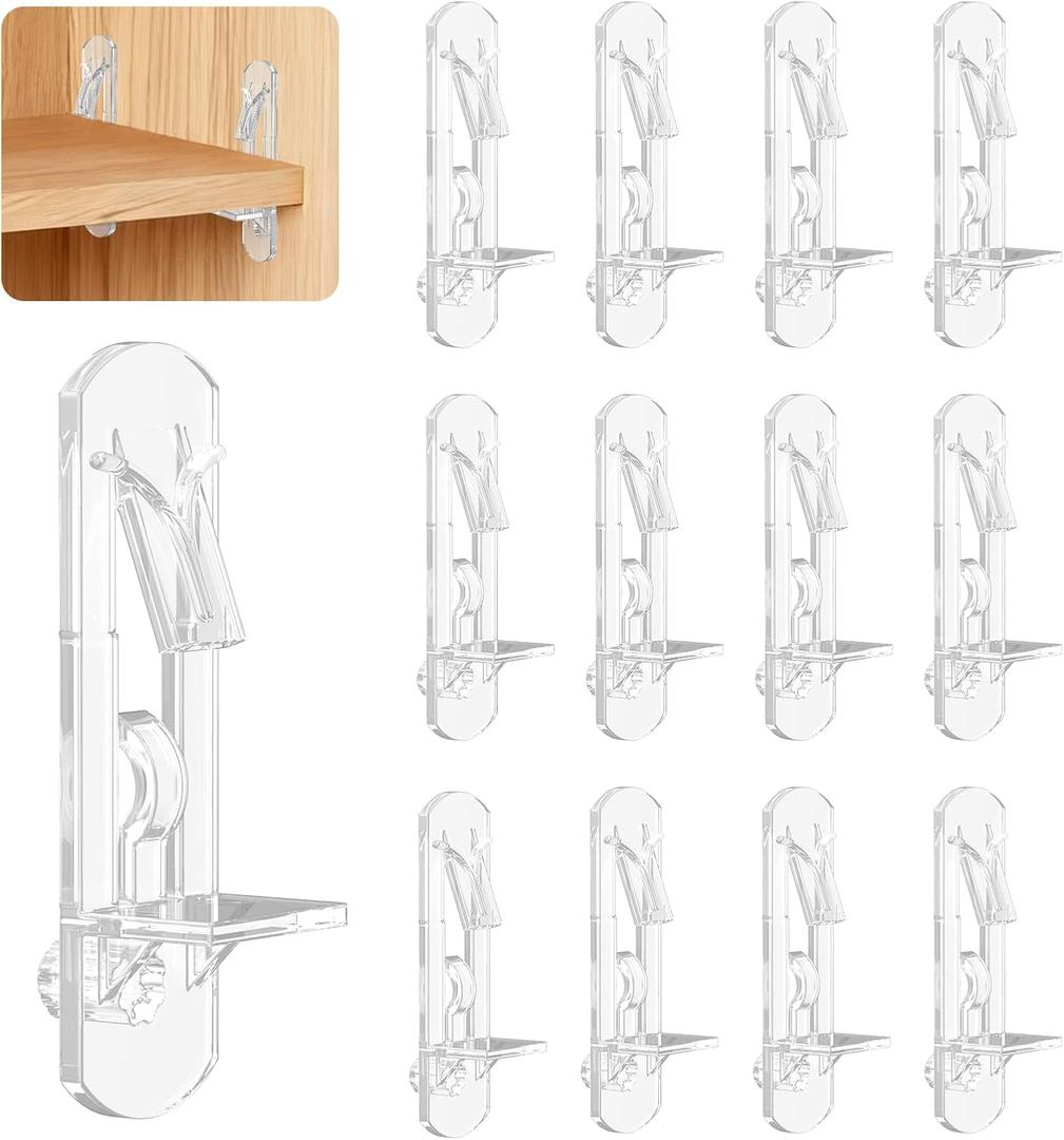 Vibit 28 Pcs Clear Plastic Cabinet Shelf Pegs, 6 mm Self-Locking Shelf Support Pegs Shelf Brackets for 3/4 Inch Thick Shelves, Cabinet Shelf Clips Cabinet Shelf Pins for Wood Shelving