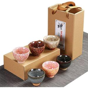 Teacups, Sake Cups Handmade Ceramic Mug Set 2.5 oz (Approx. 70.9 g) 6 Color Earthenware Teacups, Sake Cups (Set of 6)