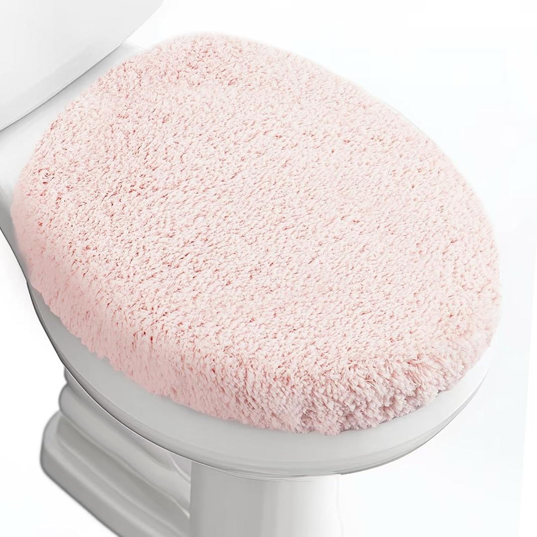 Luxury Soft Microfiber Toilet Lid Cover Machine Washable Solid Toilet Seat Cover 17.5" x 15" Adjustable Rubber Backing Fits Most 16-17.5" L x 14-16" W Round Oblong and Elongated Toilet Seat