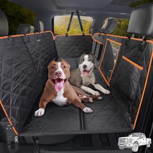 iBuddy Premium Truck Seat Cover for Dogs with Hard Bottom, Odor-Free 900D Heavy-Duty Back Seat Extender for Pets, Split Design, Waterproof Pickup Truck Hammock for Ford F150/F250, Silverado, Ram, GMC