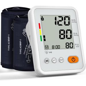 Blood Pressure Monitors for Home Use with 2 Size Cuff, Blood Pressure Monitor XL & Medium-Large Cuffs, 2 * 120 Memory Sets, 4 Aa Batteries Included