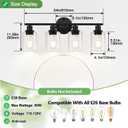 4-Light Bathroom Light Fixtures, Matte Black Modern Vanity Lights Over Mirror with Clear Glass Shade, Bathroom Wall Lamp for Mirror Kitchen Living Room Hallway Cabinet Porch Bedroom Reading room