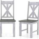 Farmhouse Chair Set of 2 with Rubber Wood Frame and Elegant Hollowed Backrest-Gray