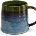 Large Ceramic Coffee Mug, Pottery Mug,Tea Cup for Office and Home,Handmade Pottery Coffee Mugs,16.5 Oz,Dishwasher and Microwave Safe,kiln altered glaze craft (Green)