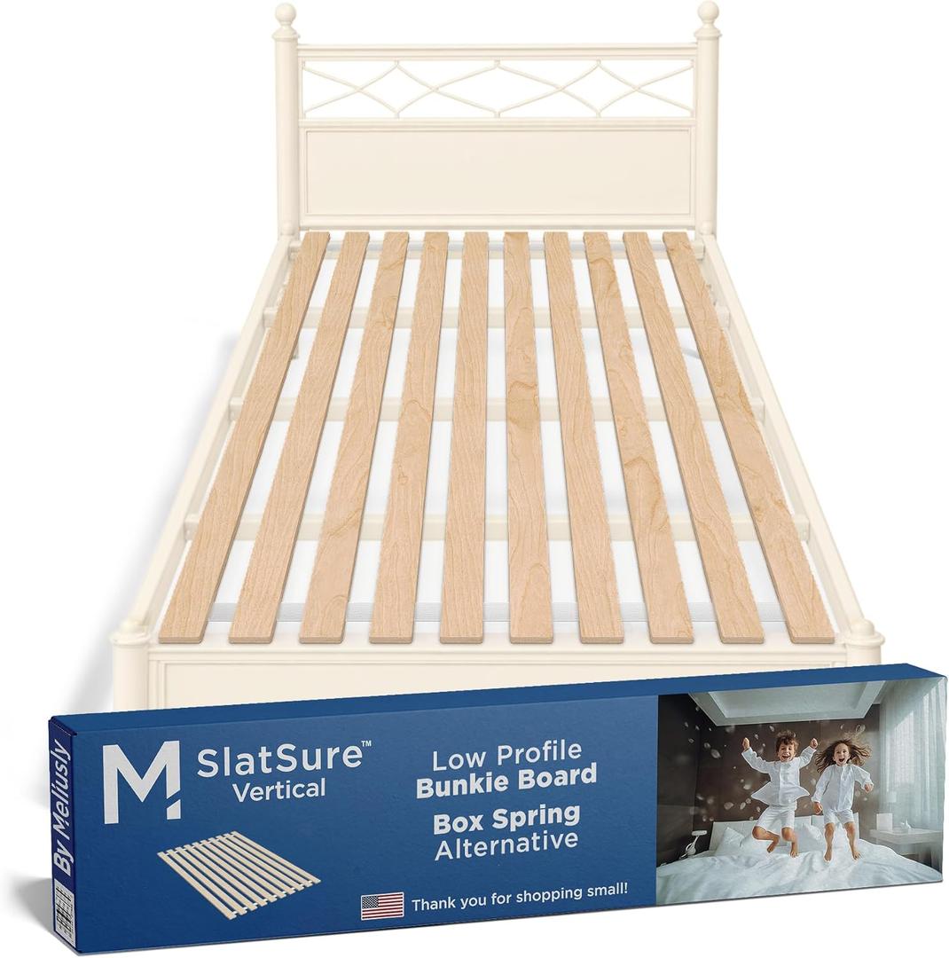 Meliusly SlatSure Full Size Bunkie Board  Heavy Duty Vertical Bed Slats & Foldable Wooden Support Board for Sagging Mattress or Platform Bed Frame, Box Spring Alternative and Replacement