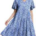 HeJoy Womens Casual Tiered Swing Midi Dress Ruffle Sleeve V Neck A Line Petite Summer Dresses with Pockets, M