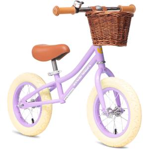 ACEGER 12" Kids Balance Bike with Basket, Toddler Bicycle for Early Learning Leg Strength and Steady Balancing, Durable Frame&Tool-Free Adjustable Seat, Gift Bike for 2-5 Kids, No Brake (Strider-Purple)