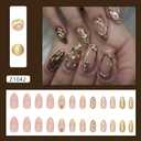 Medium Almond Press on Nails 3D Fake Nails Rhinestone Glue on Nails Golden French Stick on Nails Glossy Shiny Acrylic False Nails Full Cover Artificial Nails Reusable Nails Kit for Women Girl 24Pcs