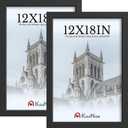12x18 Poster Frame 2 Pack, Textured Black Solid Wood Picture Frame, Wall Hanging
