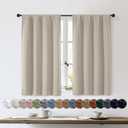 OWENIE Sally Stone Short Blackout Curtains for Bedroom Living Room 45 Inch Length 2 Panels Set, Solid Energy Saving Insulated Bathroom Window Treatment Curtains Blackout Drapes, W40 x L45, Stone