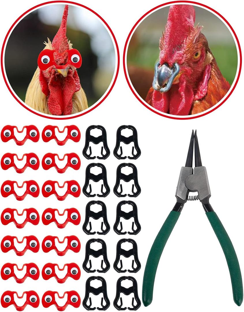 A Set of 100PCS, 50PCS Pinless Chicken Peepers with Googly Eyes, 50PCS Chicken Beak Clips, Anti-Pecking Glasses, Pliers, Product Manual Included
