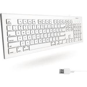 Macally Full Size USB Wired Keyboard for Mac and PC - Plug & Play Wired Computer Keyboard - Compatible Apple Keyboard with 15 Shortcut Keys for Easy Controls & Navigation of Macbook Pro/Air, iMac
