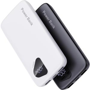 2026 2-Pack 10000mAh Portable Charger with Built in Cables, Travel Essential Battery Pack, 4 Outputs 2 Inputs Slim Power Bank with Cord Wires for iPhone 17/16/15/14, Samsung Galaxy S23/22, Pixel etc (Black&White)