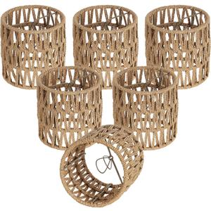 5.0 x 5.0in Chandelier Shades Set of 6, Small Rattan Lamp Shades Clip on Bulb, Boho Lamp Shades Replacement, Mini Cylinder Woven Lampshade, Clip on Lamp Shade for Floor Lamp Pendant Light Wall Sconces