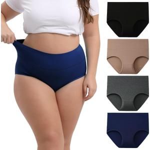 INNERSY Women's Plus Size XL-5XL Cotton Underwear High Waisted Briefs Panties 4-Pack (XX-Large)