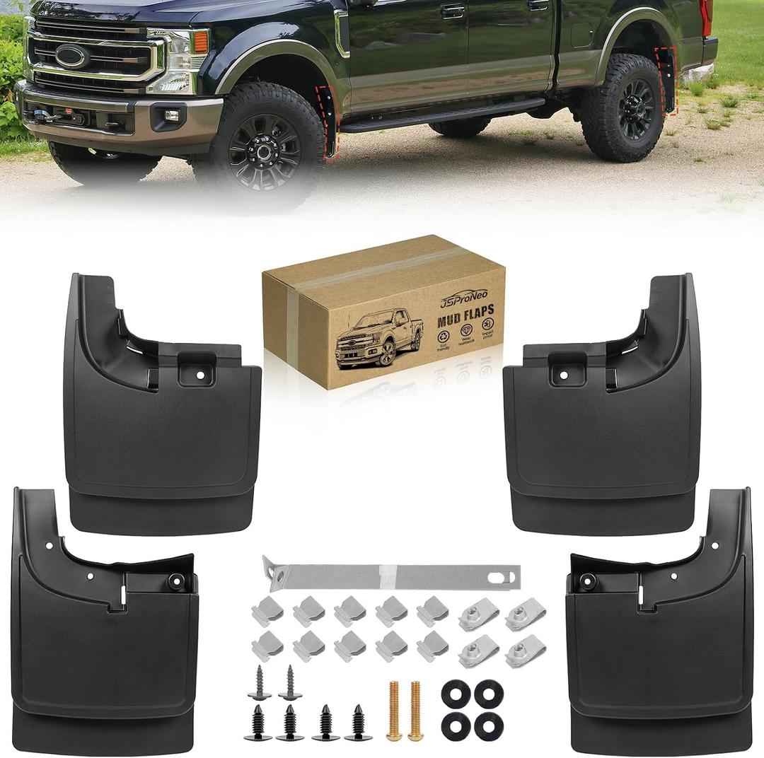 Mud Flaps for 2017-2022 Ford F250 F350 Super Duty with Fender Flares Accessories, No Drill Wheel Splash Guards Mud Guards All Season Protection Exteriores Body Kit, Front & Rear 4pcs